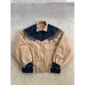 Vintage Western-Style Brown & Black Canvas Jacket W/ Aztec Pattern Size L